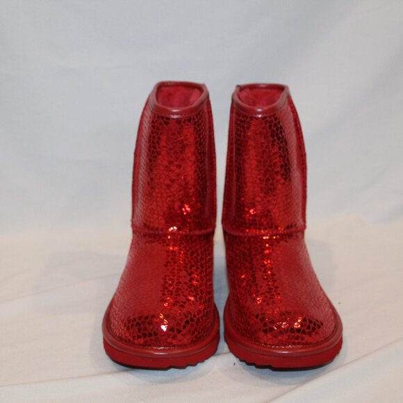 NIB YOUTH 6 WOMEN'S‎ 7.5-8 CLASSIC SHORT RED HEARTS METALLIC WINTER BOOTS - Picture 6 of 7